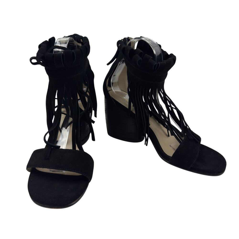 Matiko X Free People Black Boho Fringe Block Heels Women's Size 40/9.5
